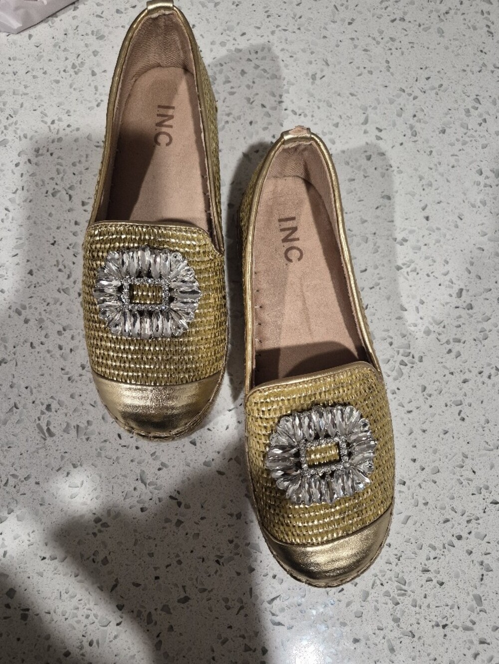 INC International Concepts Gold Embellished Woven Loafers